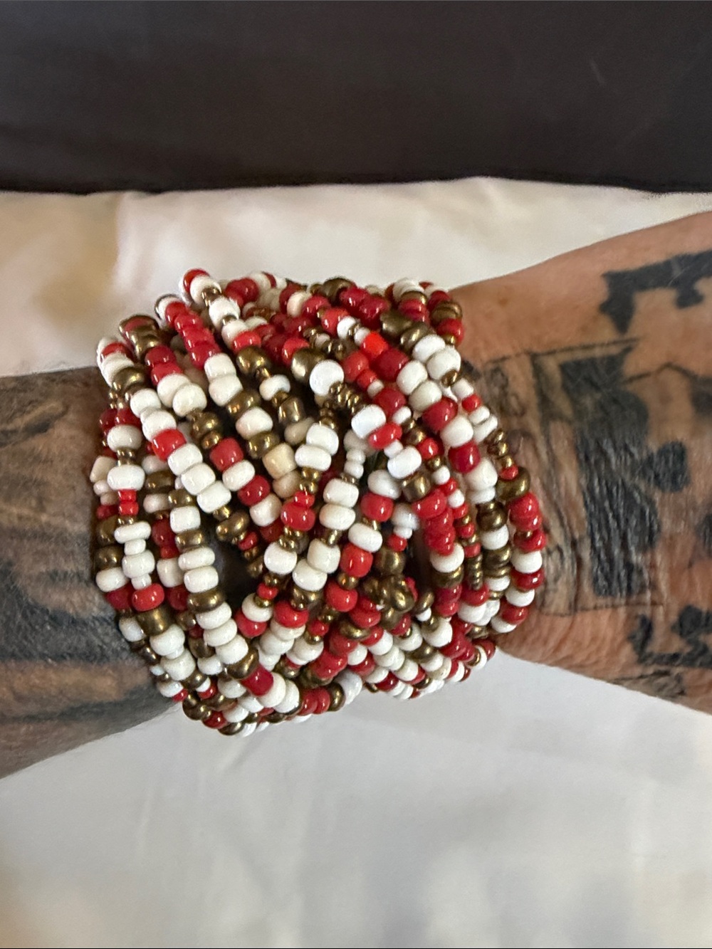 Hand Crafted Wide Crossover  Beaded Cuff Bracelet